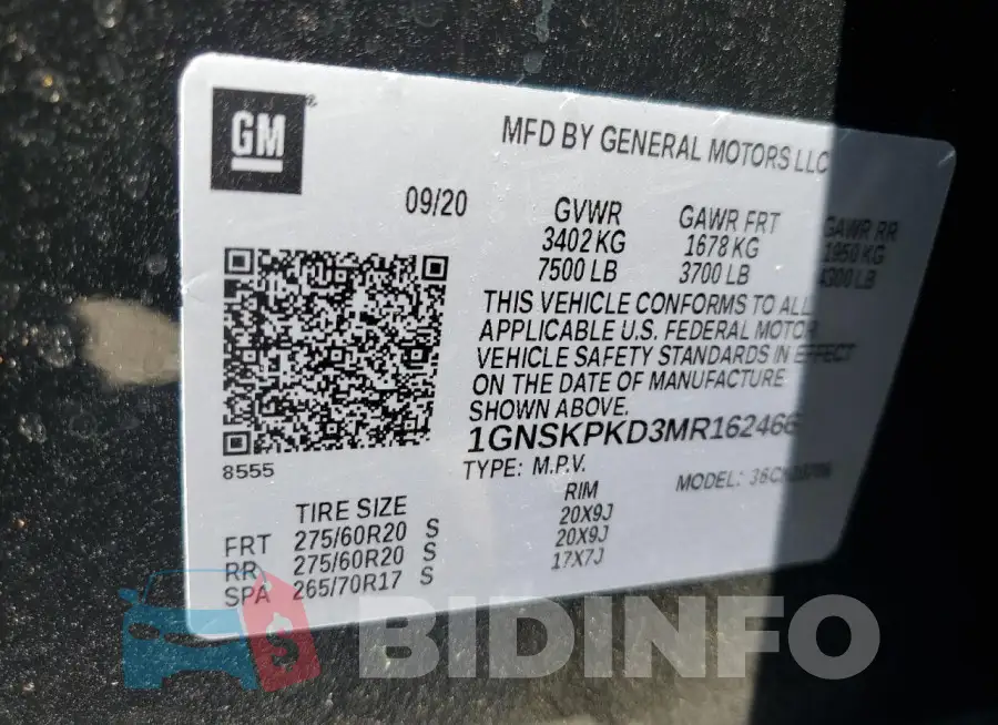 1GNSKPKD3MR162466 Photo# 13