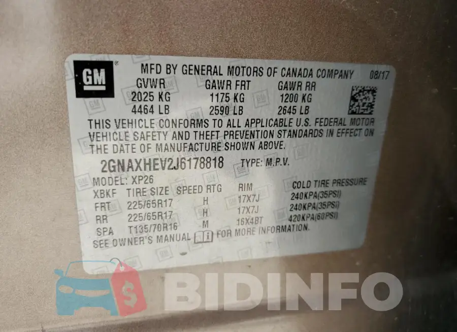 2GNAXHEV2J6178818 Photo# 14