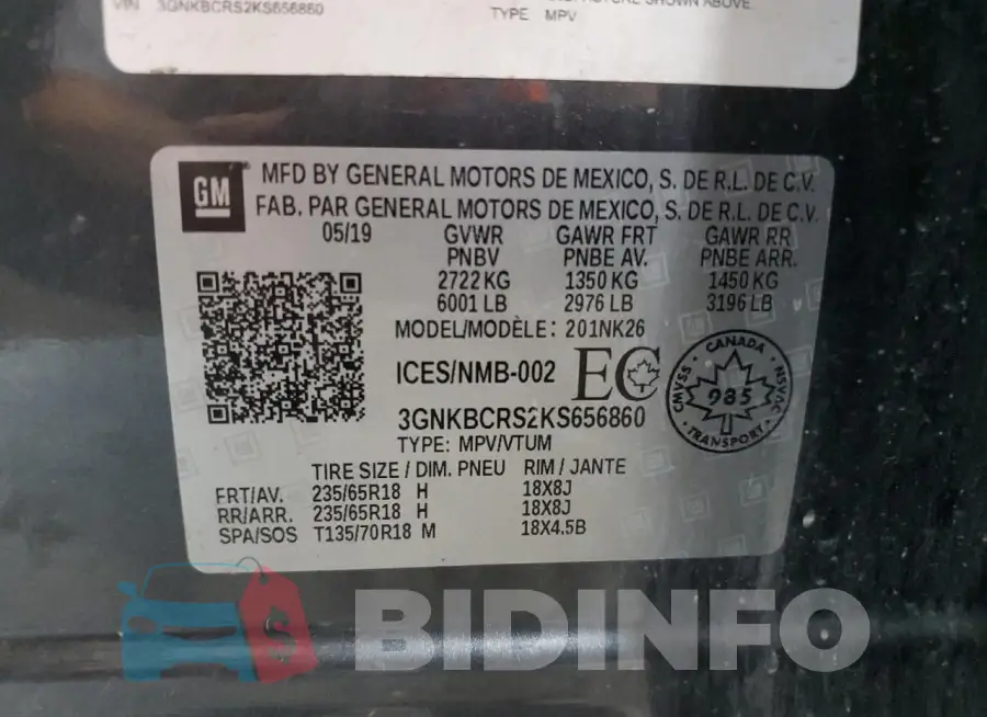 3GNKBCRS2KS656860 Photo# 13