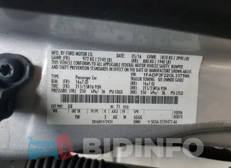 1FADP3F22GL337596 Photo# 13