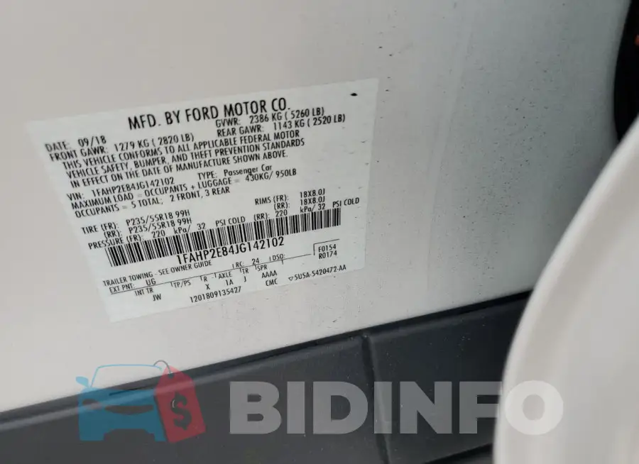 1FAHP2E84JG142102 Photo# 13
