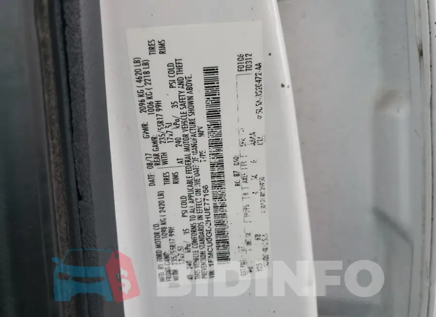 1FMCU0GD2HUE77166 Photo# 13