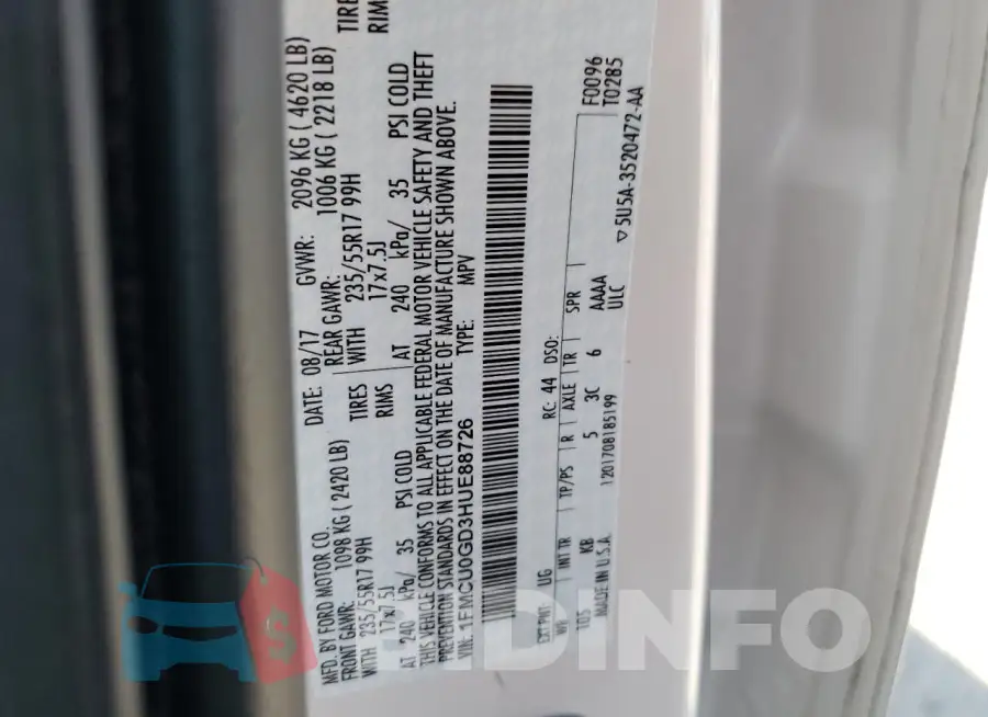 1FMCU0GD3HUE88726 Photo# 13