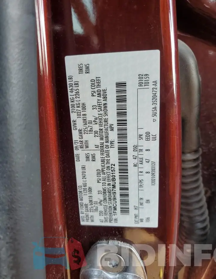 1FMCU9H97MUB01572 Photo# 13