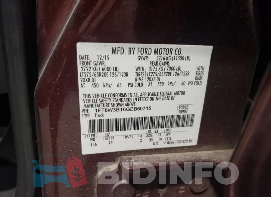 1FT8W3BT6GEB60715 Photo# 12