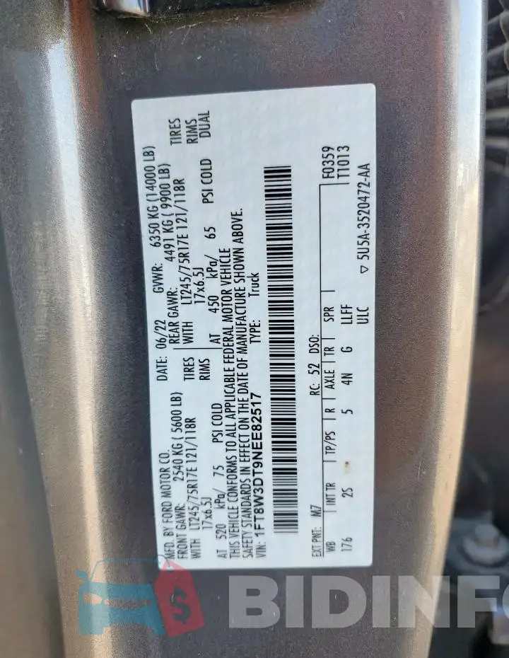 1FT8W3DT9NEE82517 Photo# 12