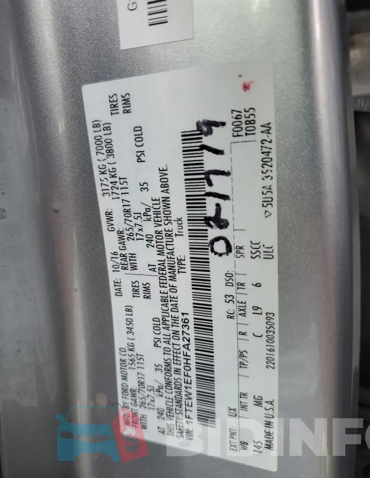 1FTEW1EF0HFA27361 Photo# 12