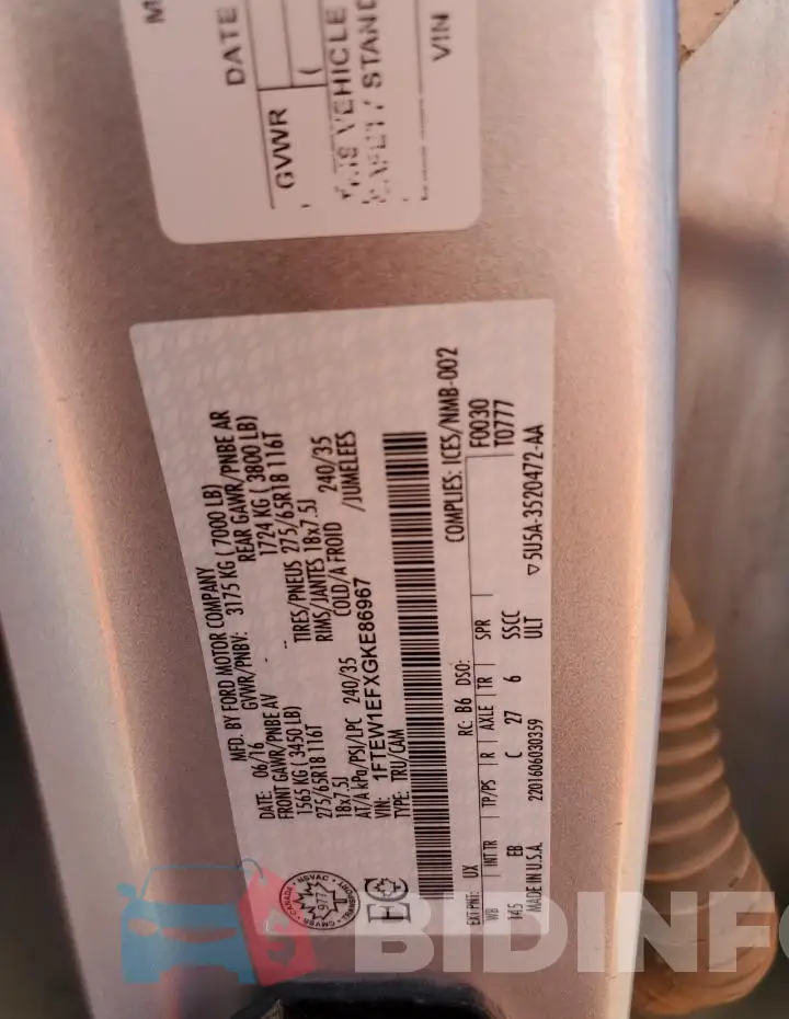1FTEW1EFXGKE86967 Photo# 12