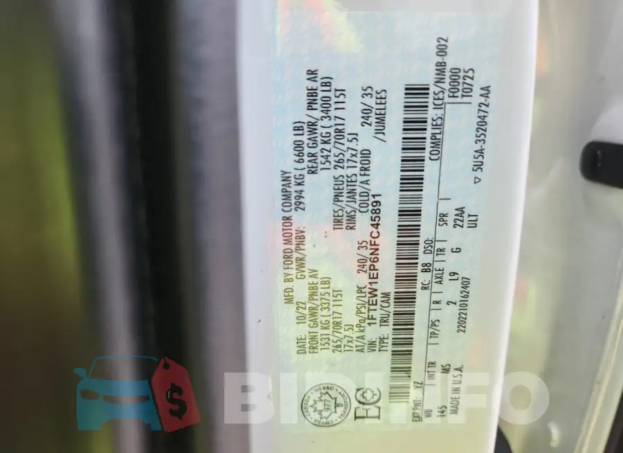 1FTEW1EP6NFC45891 Photo# 12