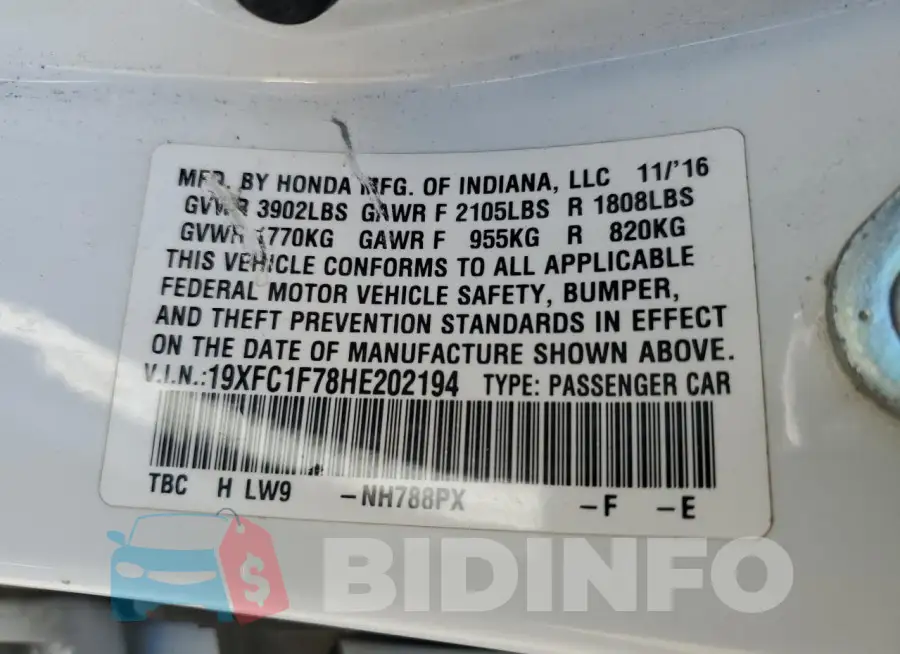 19XFC1F78HE202194 Photo# 12