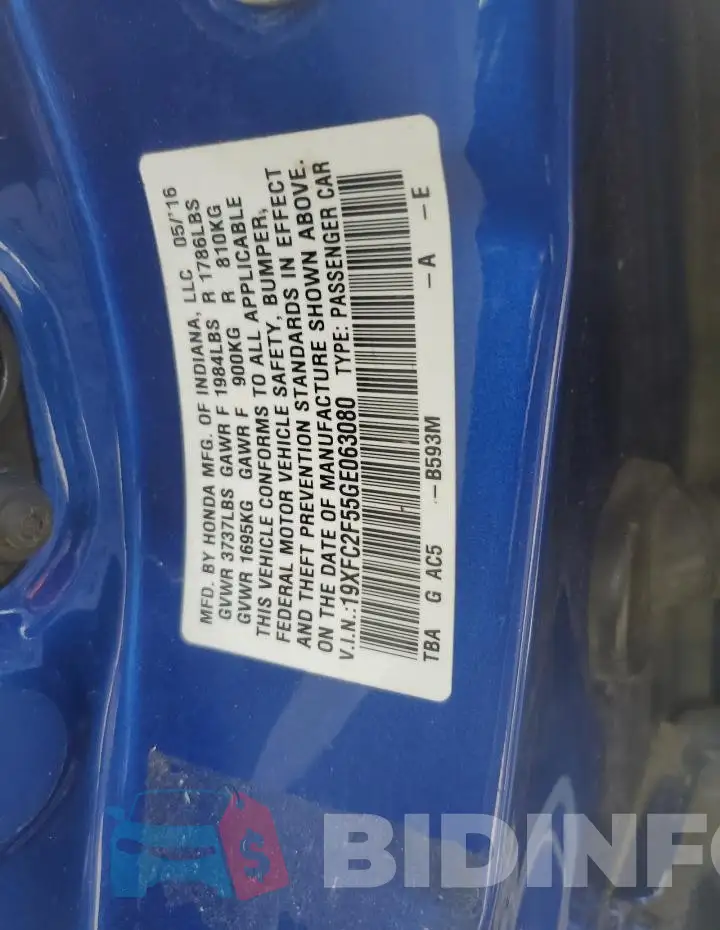 19XFC2F55GE063080 Photo# 13