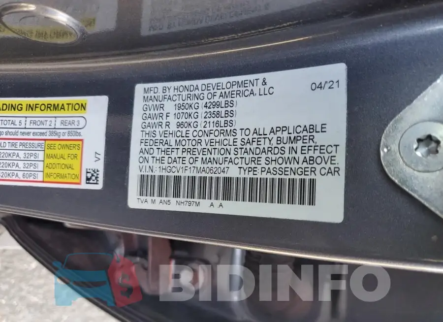 1HGCV1F17MA062047 Photo# 12