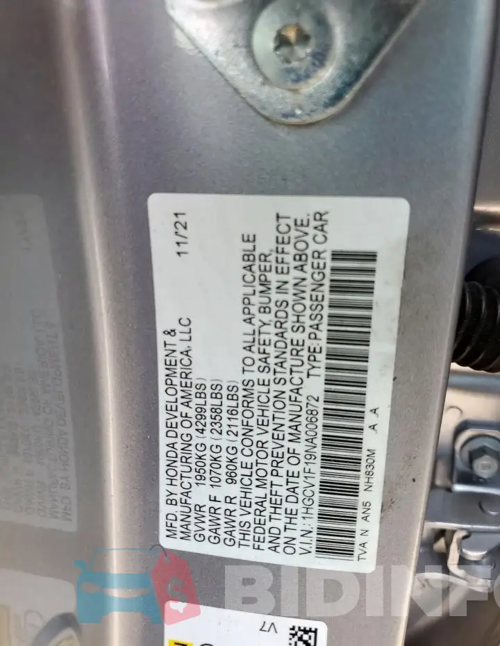 1HGCV1F19NA006872 Photo# 12