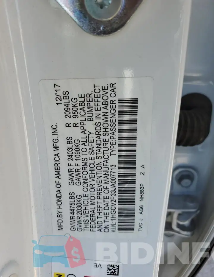 1HGCV2F33JA007713 Photo# 12