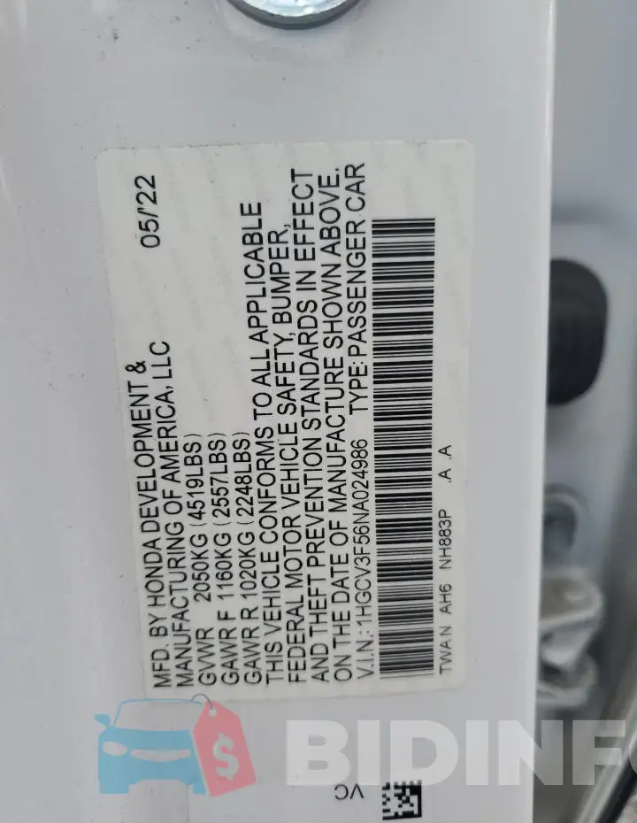 1HGCV3F56NA024986 Photo# 12