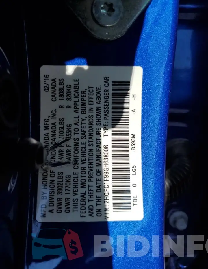 2HGFC1F99GH638008 Photo# 12
