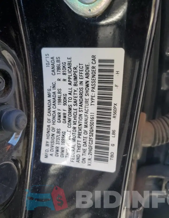 2HGFC2F52GH501611 Photo# 13