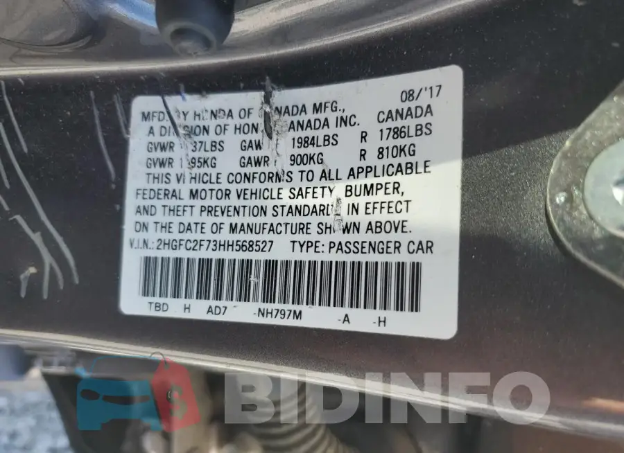 2HGFC2F73HH568527 Photo# 12