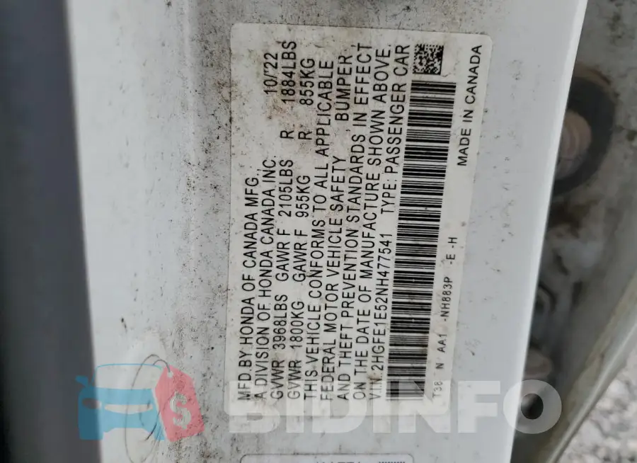 2HGFE1E52NH477541 Photo# 12