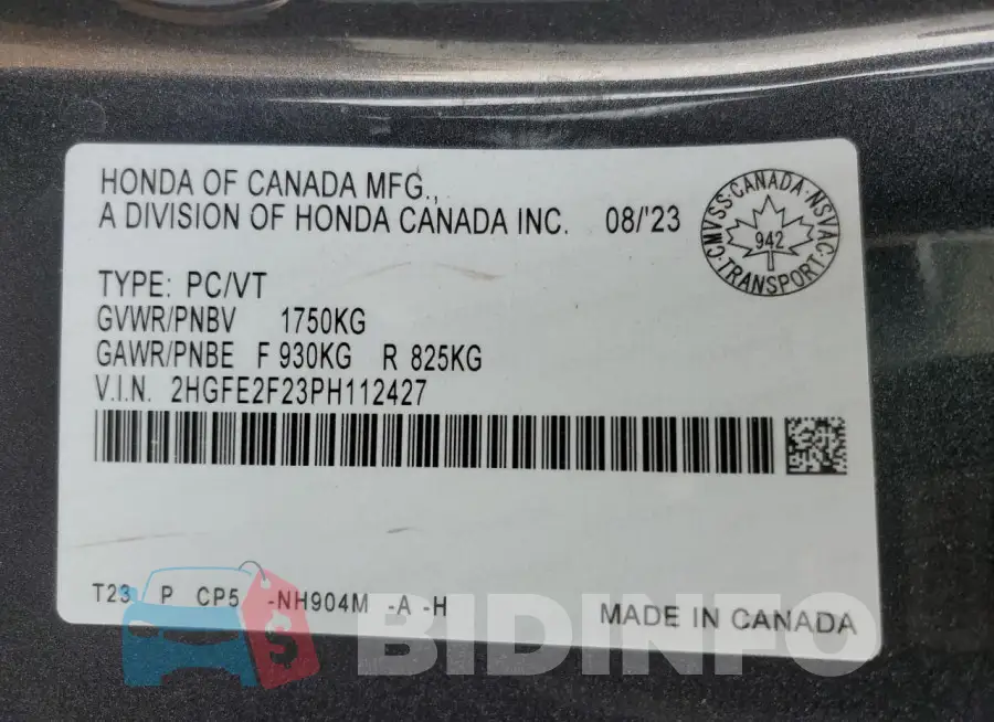 2HGFE2F23PH112427 Photo# 12