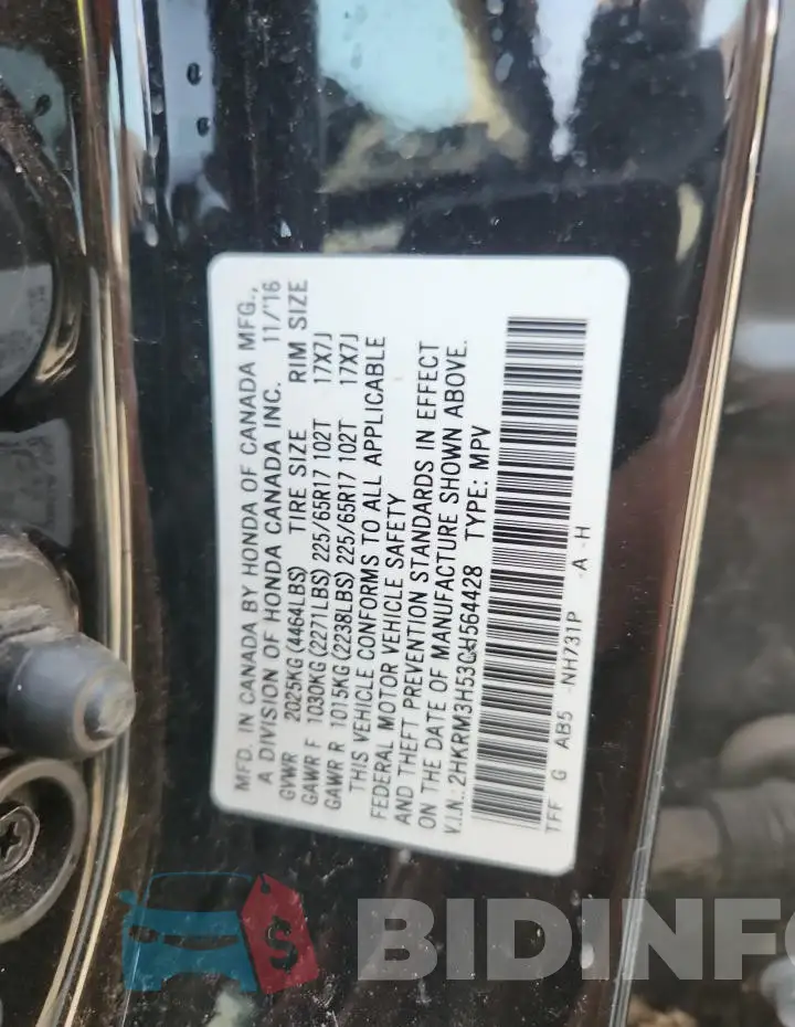 2HKRM3H53GH564428 Photo# 13