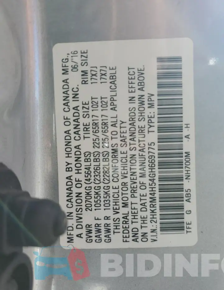 2HKRM4H54GH669775 Photo# 14