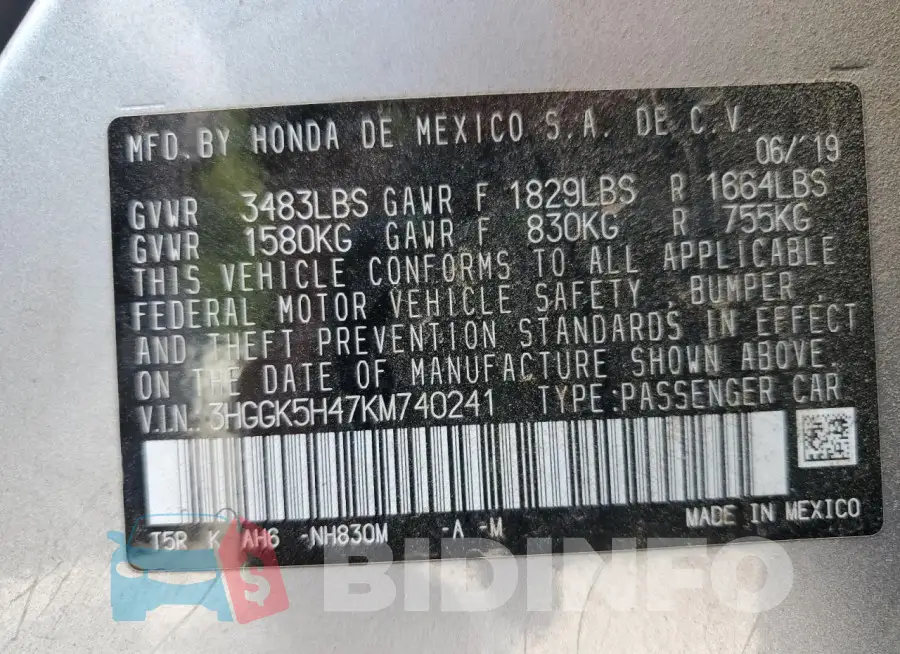 3HGGK5H47KM740241 Photo# 12