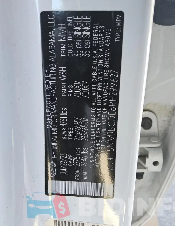 5NMJBCDE8RH299627 Photo# 13