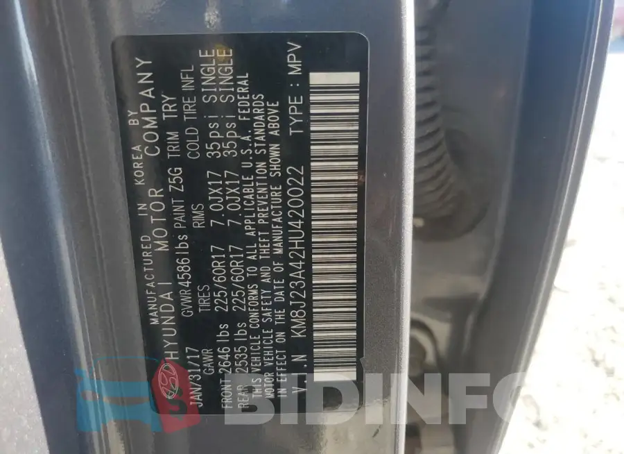 KM8J23A42HU420022 Photo# 12