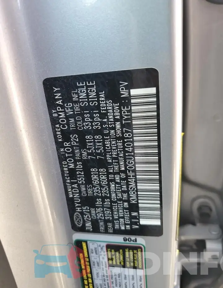 KM8SM4HF0GU140187 Photo# 13