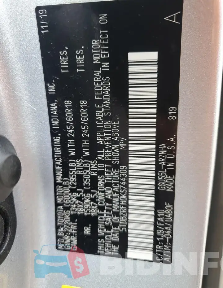 5TDBZRFH0KS744309 Photo# 14