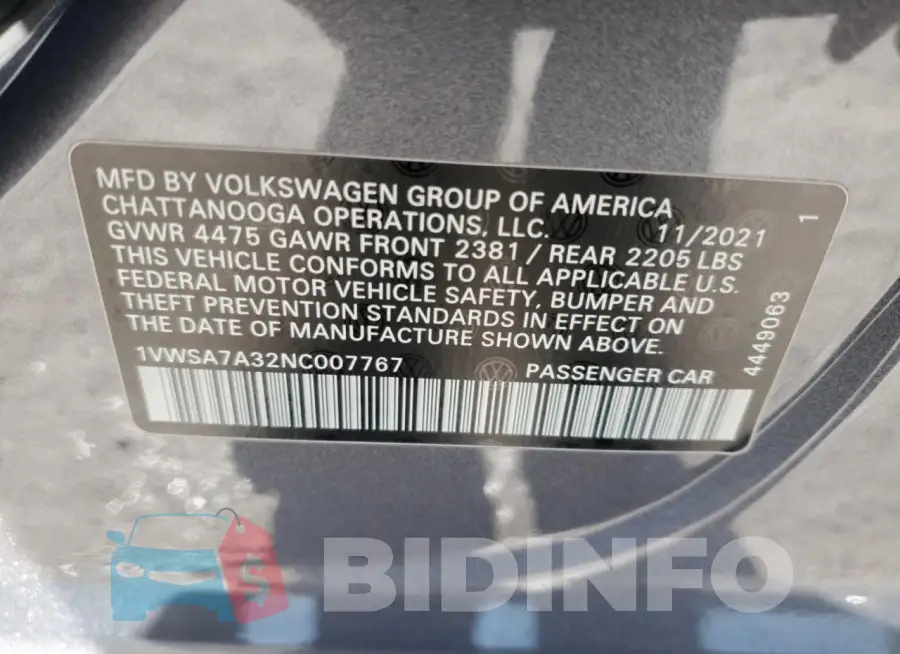 1VWSA7A32NC007767 Photo# 12