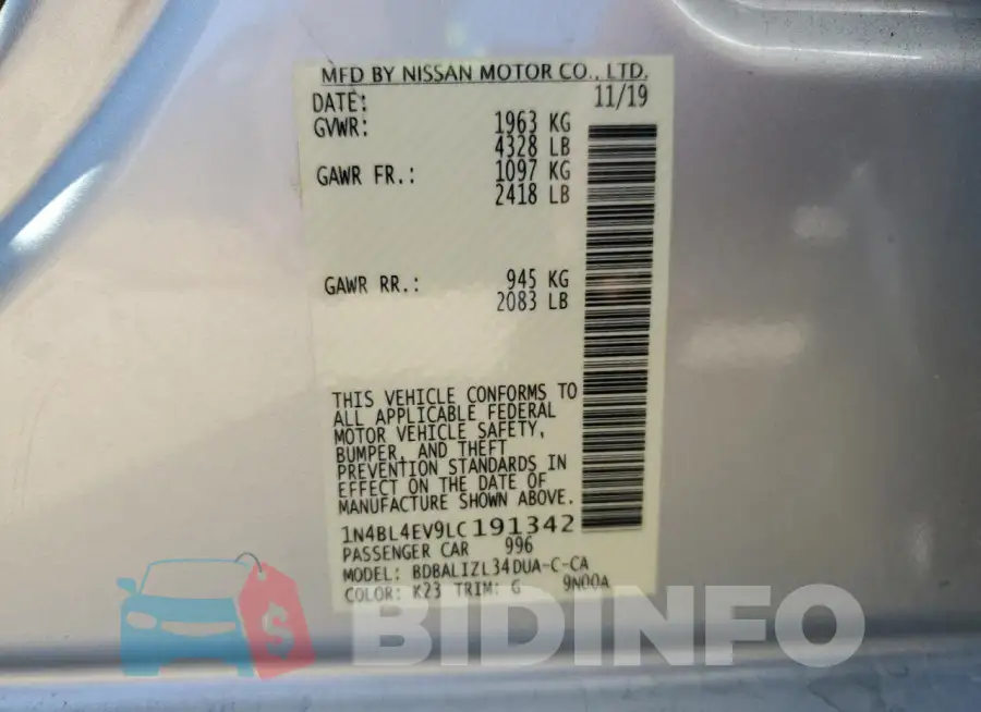 1N4BL4EV9LC191342 Photo# 12
