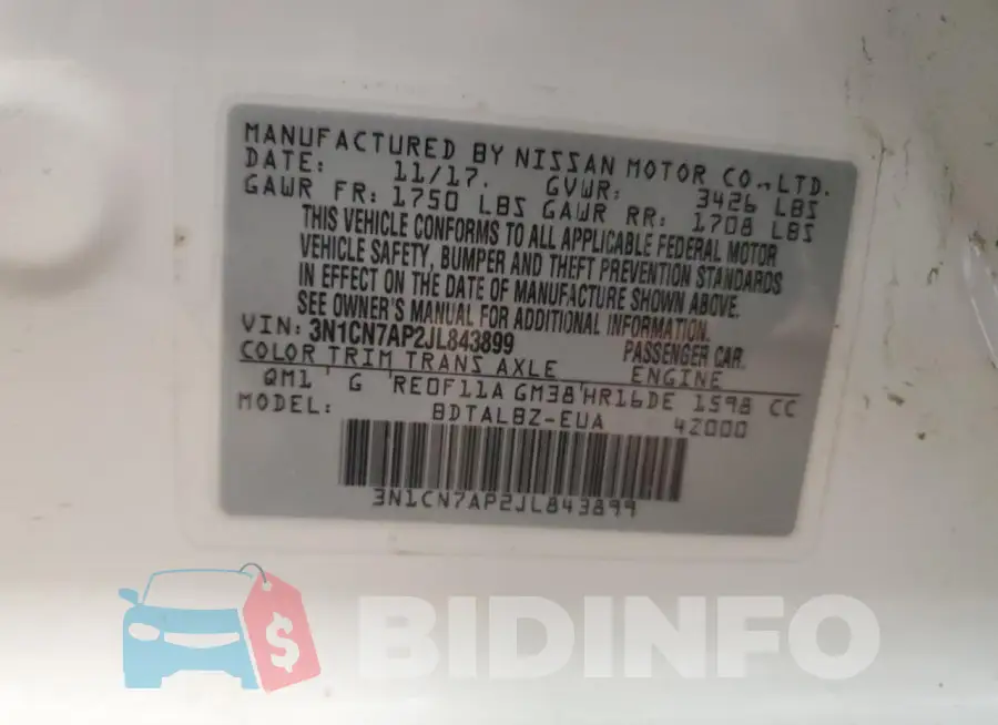 3N1CN7AP2JL843899 Photo# 13