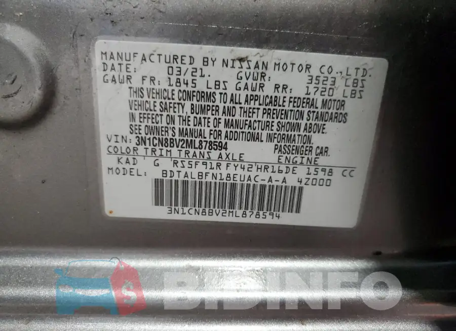 3N1CN8BV2ML878594 Photo# 13