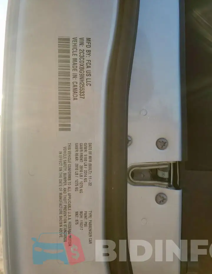 2C3CDXBG9NH255337 Photo# 12
