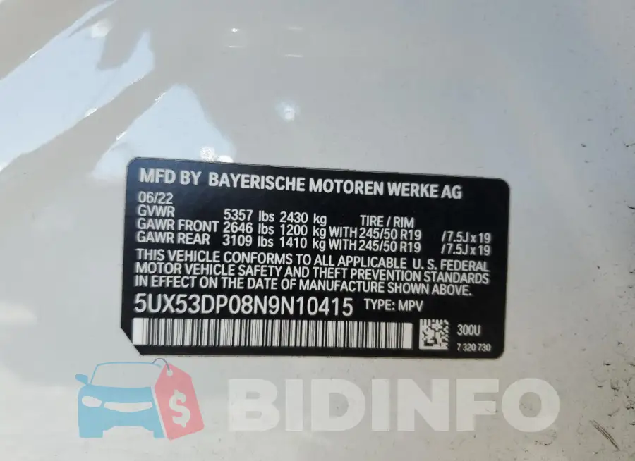 5UX53DP08N9N10415 Photo# 14