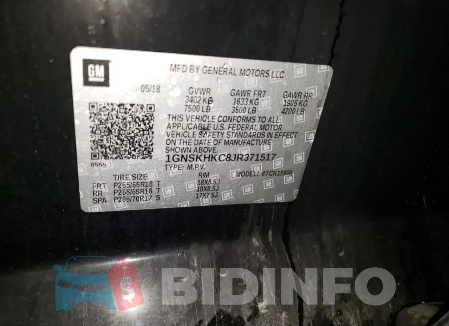 1GNSKHKC8JR371517 Photo# 13