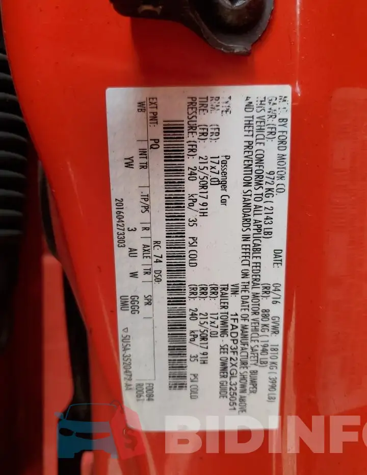 1FADP3F2XGL325051 Photo# 13