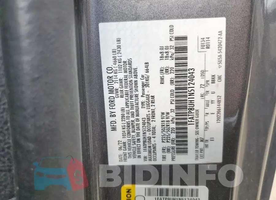 1FATP8UH1N5124043 Photo# 12
