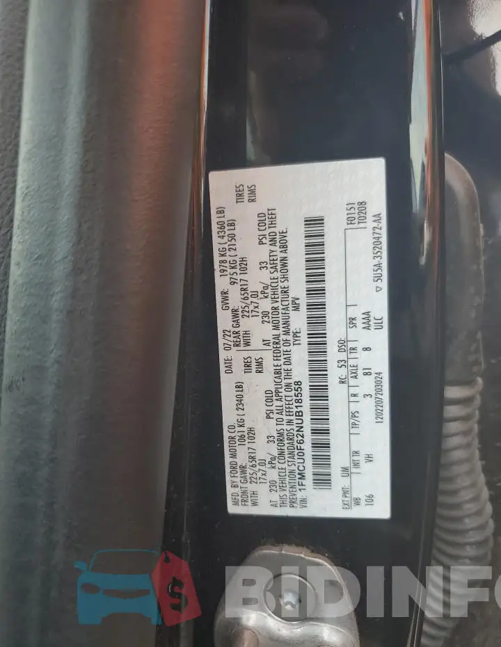 1FMCU0F62NUB18558 Photo# 13