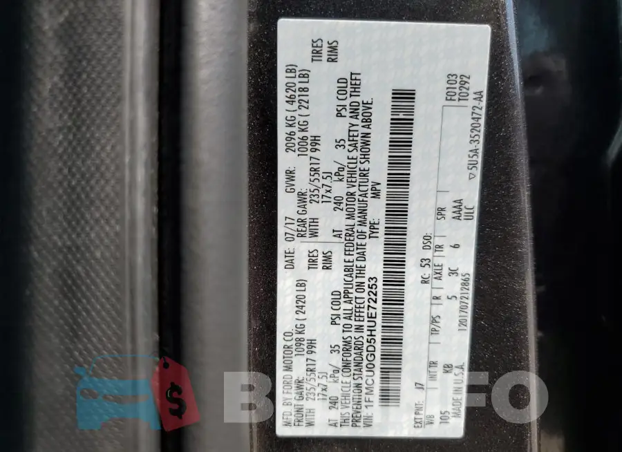 1FMCU0GD5HUE72253 Photo# 13