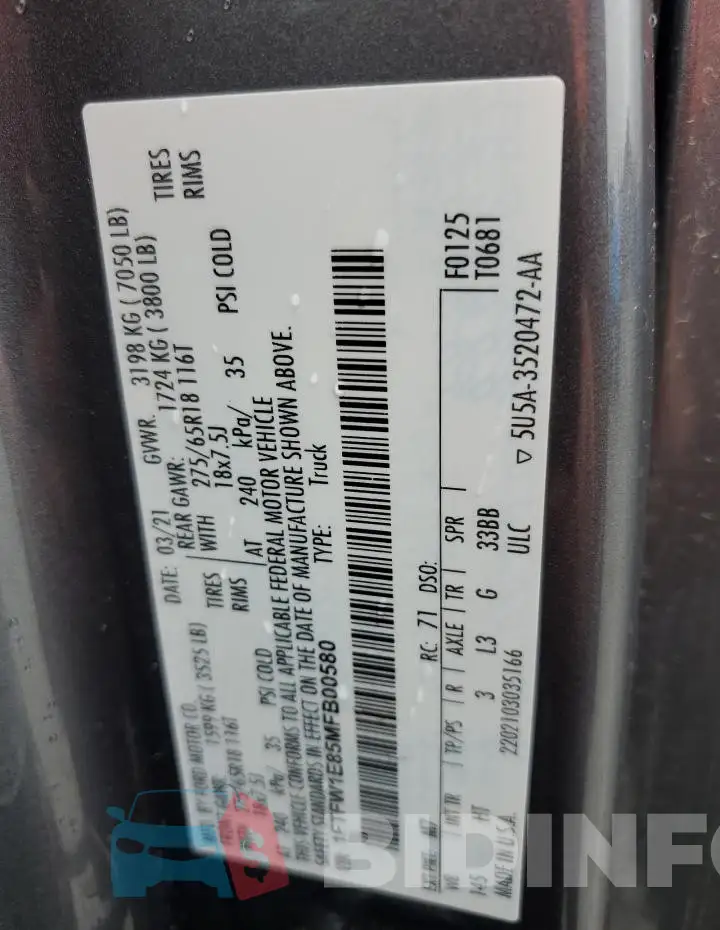 1FTFW1E85MFB00580 Photo# 12