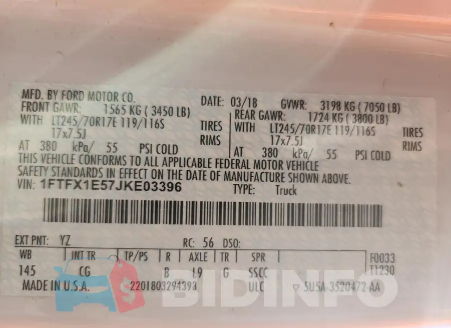 1FTFX1E57JKE03396 Photo# 12