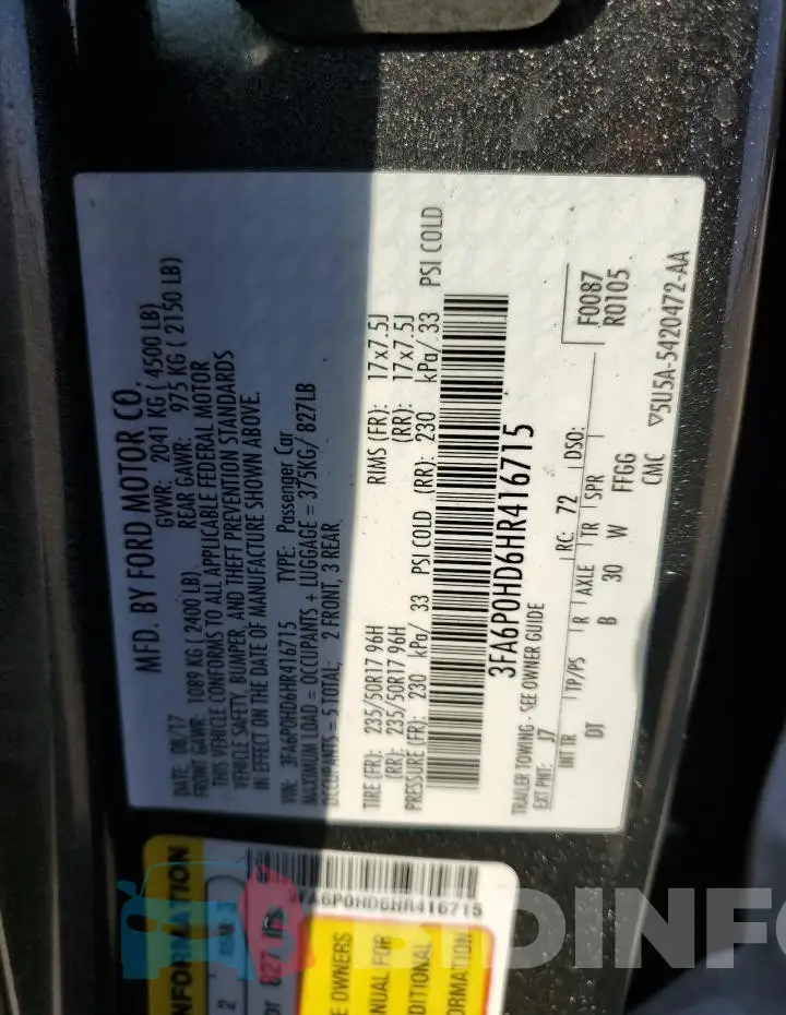 3FA6P0HD6HR416715 Photo# 12