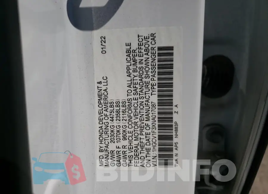 1HGCV1F3XNA017087 Photo# 12