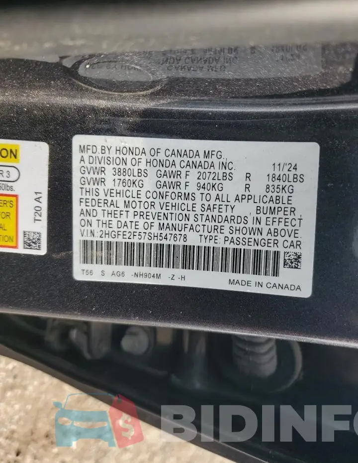 2HGFE2F57SH547678 Photo# 12