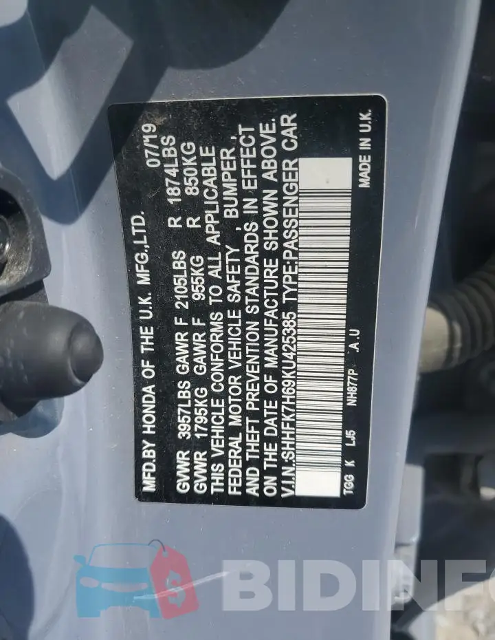 SHHFK7H69KU425385 Photo# 12