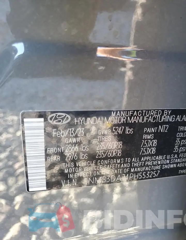 5NMS3DAJ4PH553257 Photo# 14