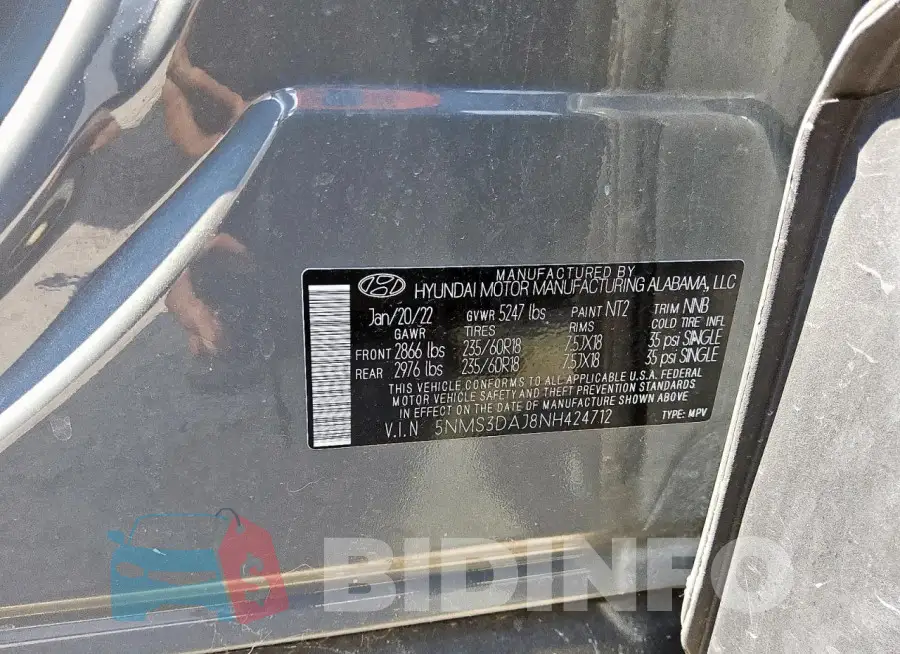5NMS3DAJ8NH424712 Photo# 13